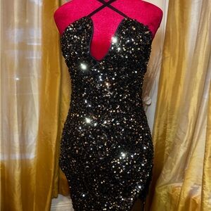 Hera Collection Black Sequin Accent Evening Dress